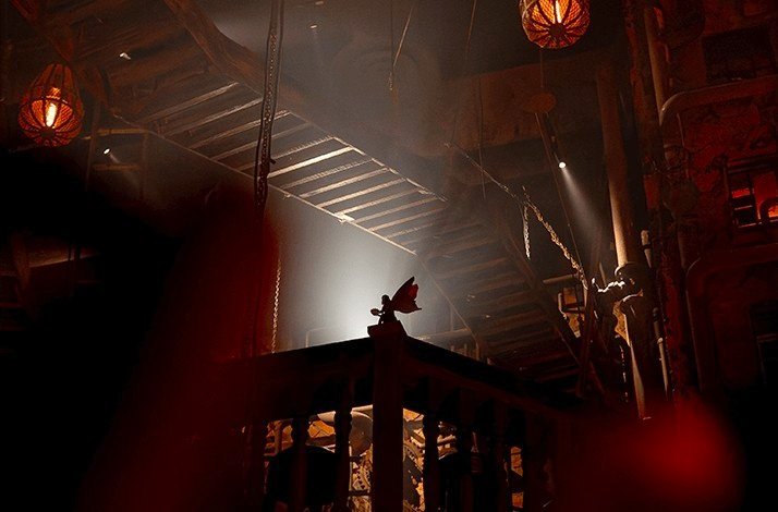 Promotional photo of decoration inside The Iron Fairies Bali, displaying a sculpture with wings on the middle of the frame.