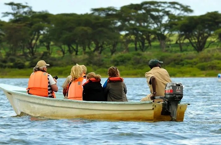 Boat tour on Lake Nakuru, Lake Nakuru National Park, Kenya.