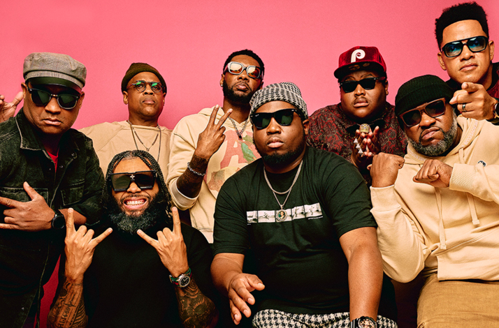 Promotional banner for ensemble The Soul Rebels with saxophonist Karl Denson.