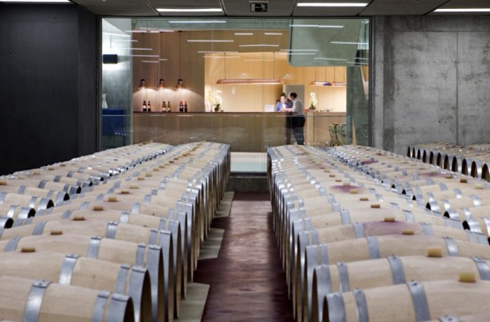 Wine barrels at the Finca de los Arandinos winery, Entrena, Spain.