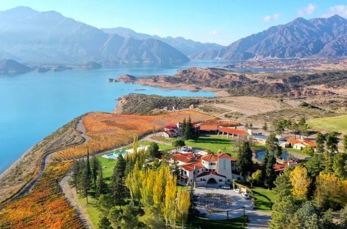 A bird eye view of the scenic scene at the Aconcagua mountains.