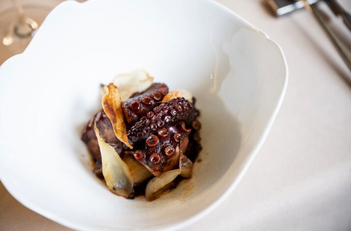 Special dish with octopus meat made by acclaimed Chef Daniel Canzian.