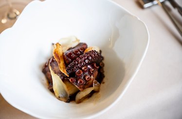Special dish with octopus meat made by acclaimed Chef Daniel Canzian.