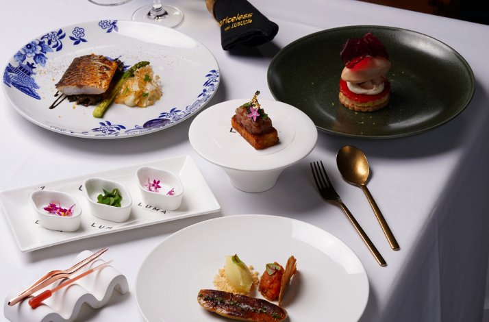 The dishes from LUMA's tasting menu displayed on the table.