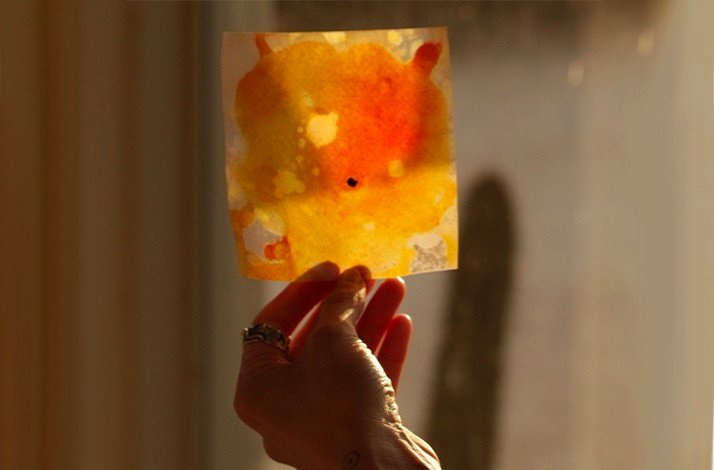 A piece of ephemeral artwork on artisanal paper created in a class guided by artist Fabiana Burr.