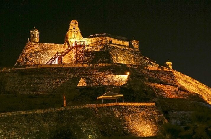 Night view of the castle in Colombia