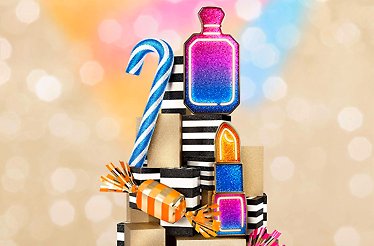 Promotional banner with cosmetics to represent Sephora Christmas special voucher.