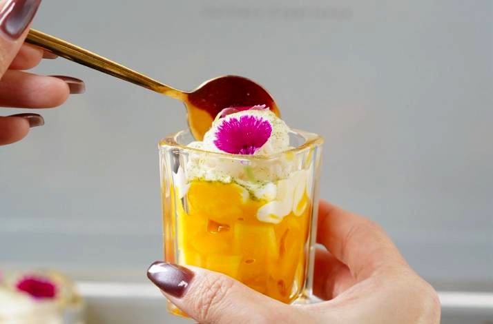 A close shot of a fruit dessert, served at LUMA