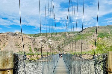 Suspension bridge in the Alberta Badlands