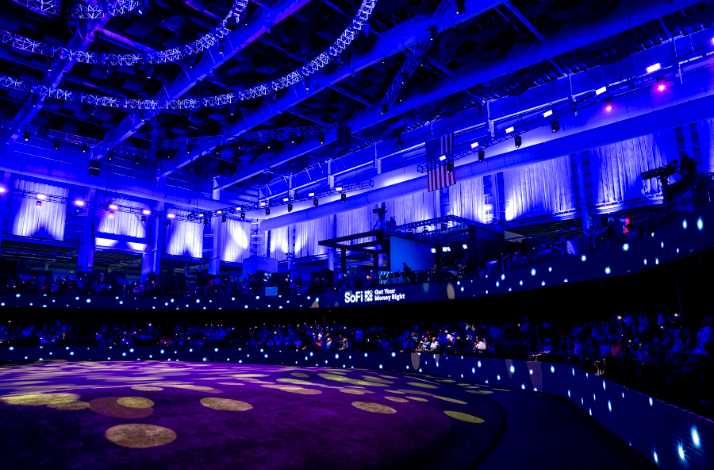 Audience watching TGL at the Sofi Center.