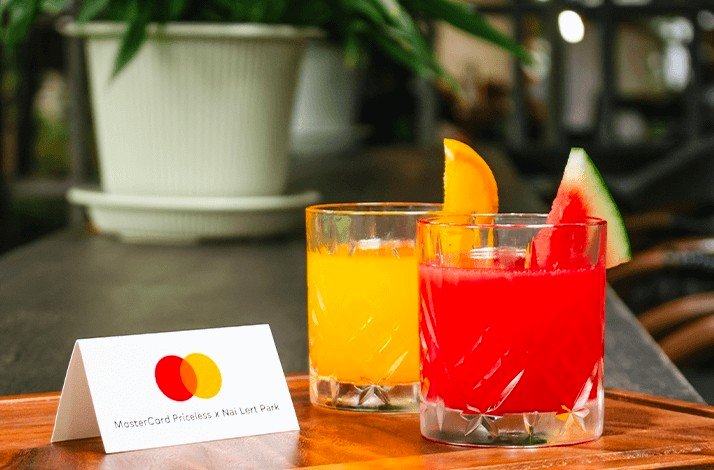 Drinks served at Nai Lert Park Heritage Home with Mastercard branding.