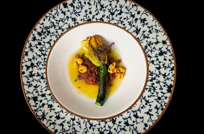 A refined vegetarian zucchini flower dish at LEAF restaurant.