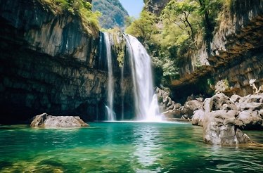 A scenic view of the Apoala Waterfalls.