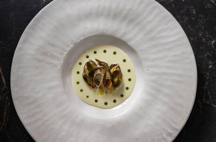 A freshly prepared dish from the  gourmet tasting menu from an award-winning chef, served at the Restaurant Vila Rova on Krk