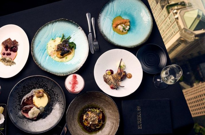 Top view of a lot of different dishes at Eureka 89 