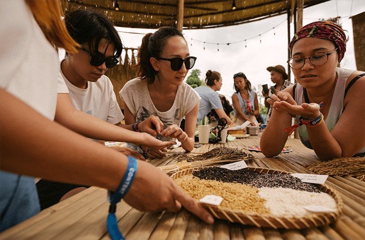 A group of persons doing a taste test on different type of rice