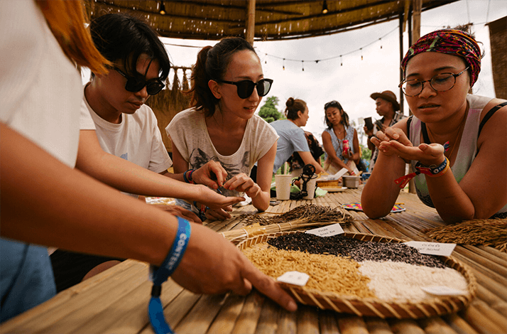 A group of persons doing a taste test on different type of rice