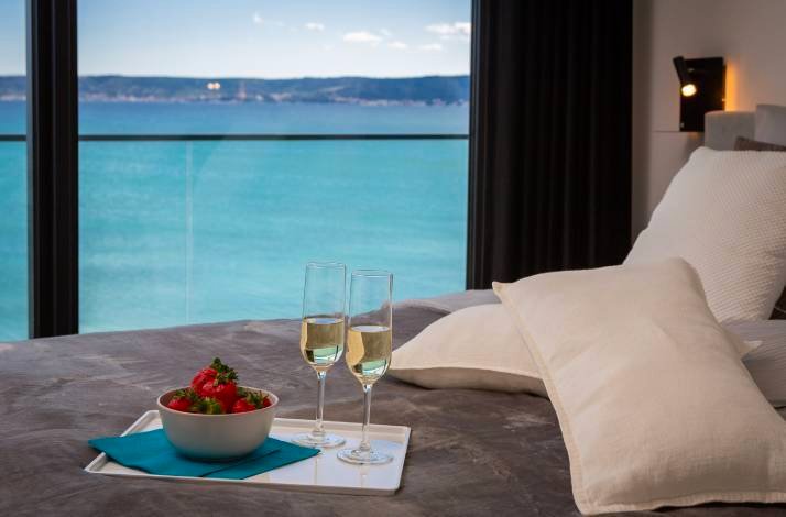 Champagne and strawberries served in the room with the sea view