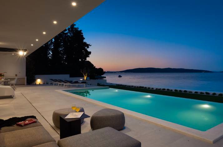 Private pool on the seaside of Croatia in the evening