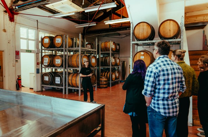 People are enjoying a tour at the Garage Project Wild Workshop.