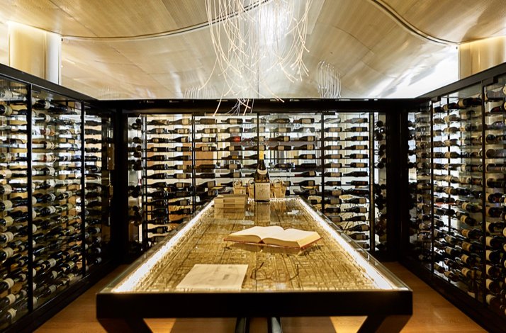 Wine cellar at Lasarte Restaurant, Barcelona, Spain.