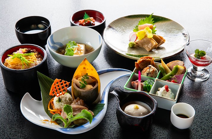 A variety of the Japanese traditional dishes.