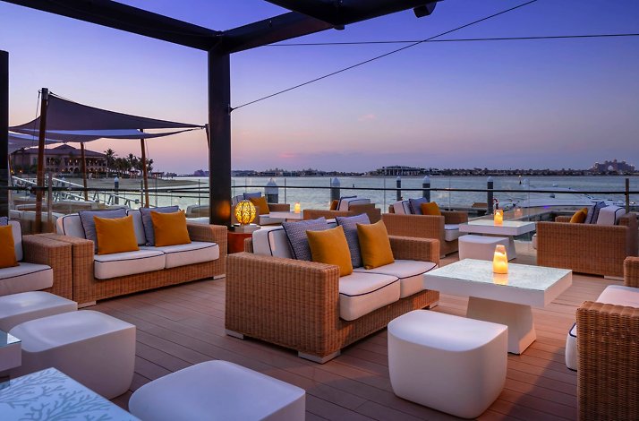 The stylish, lounge-like outdoor seating area at Restaurant 101.