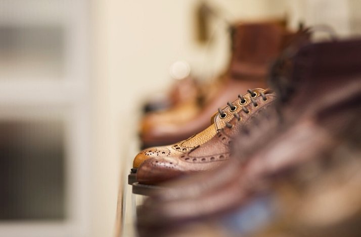 The display of designer leather shoes at Phil & Joe Shoe Co