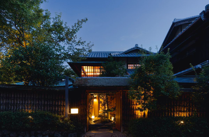 Restored 120-year-old villa in Kyoto’s Higashiyama district at night.