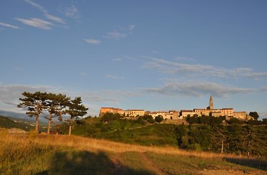 Landmark of Buzet, Istria at sunset.