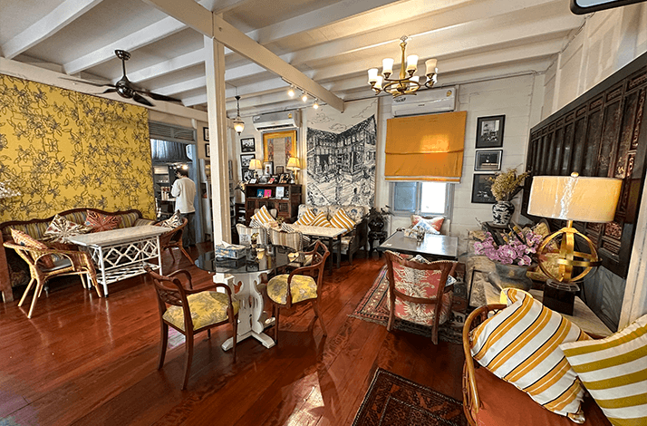 Interior of Baan Ya Hom heritage home in Bangkok.