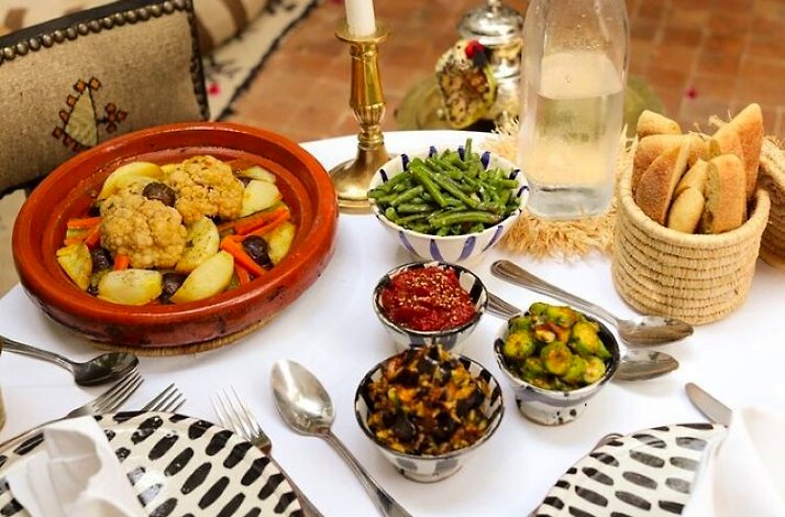 Authentic Moroccan dishes prepared alongside Chef Rachid during private cooking lesson in Marrakesh, Morocco.