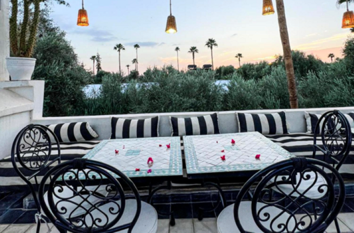 Rooftop lounge area at the Riad Elli Marrakech hotel in Marrakesh, Morocco.
