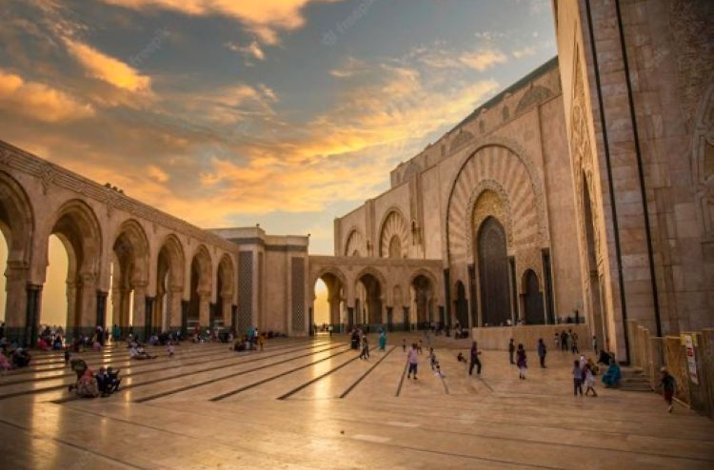 The inner yard of Hassan II mosque in Morocco