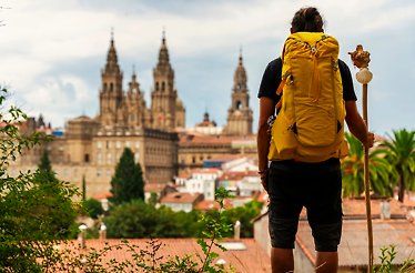Tourist with a backpack enjoying the view
