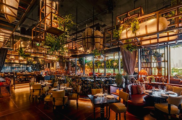 Modern Peruvian interior of the COYA Dubai restaurant.