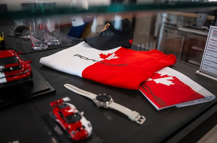 Unique Porsche merchandise on display.