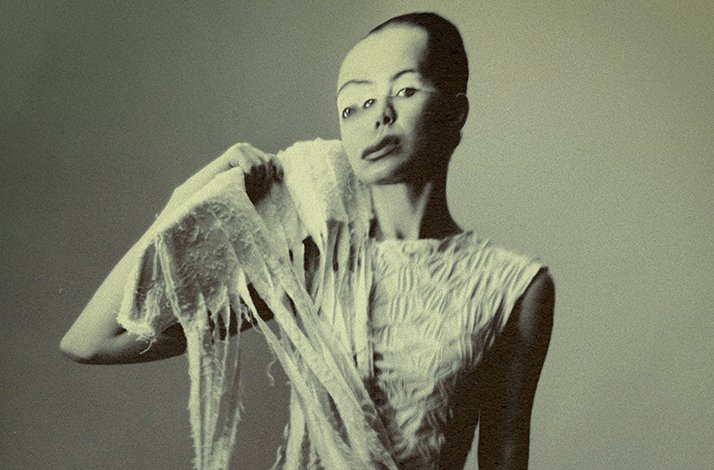 A model with a double-exposure face effect shot during a fashion project at PLATTE Berlin.