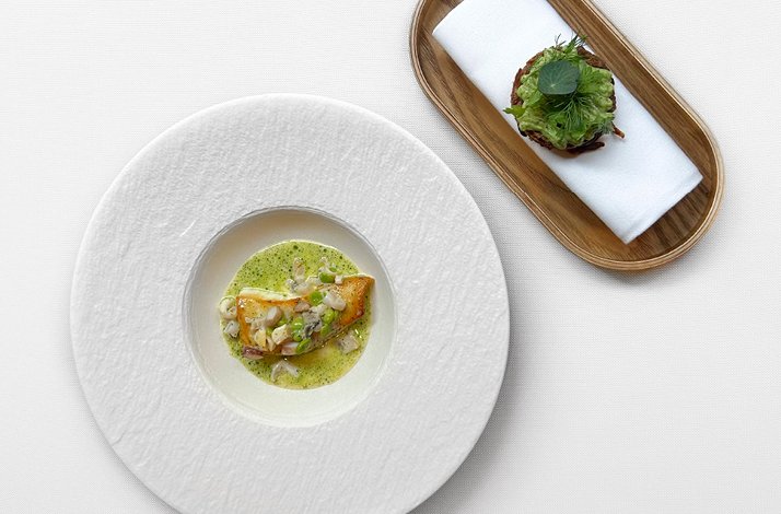 Top view of a delicious meal served at Senses Restaurant.