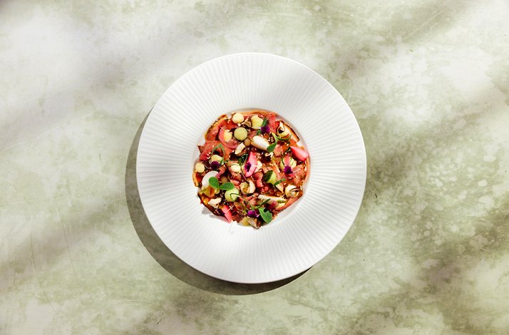 Top view of a delicious dish served at Kasteel Steenenburg