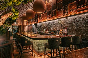 Interior of HANU, a contemporary Korean restaurant located at the St. Regis Gardens on Palm Jumeirah, Dubai.