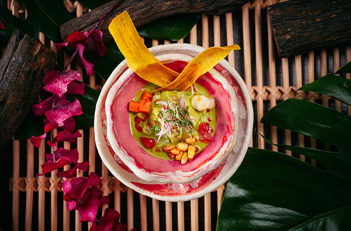 Sea bream ceviche served at Sushisamba Dubai restaurant, Dubai, UAE.