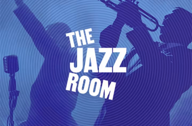 A singer and a trumpet player with overlay text 'The Jazz Room'.