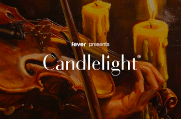 Painting of a violin with overlay text 'fever presents Candlelight©'.