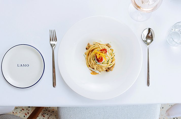 Linguine or clam spaghetti course from the four‑course Italian tasting menu.