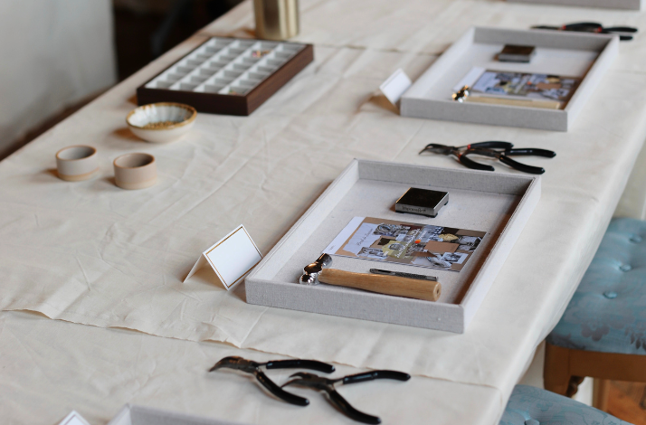 A craft workshop or jewelry-making setup.
