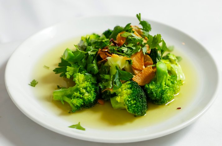 Broccoli and herbs dish at Sake No Hana, New York City.