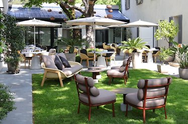 The terrace of Villa Archange, a two-Michelin-star Relais & Châteaux destination.