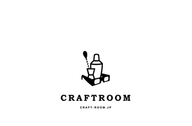 Black and white CRAFTROOM logo featuring an illustration of a cocktail shaker, bar spoon, and glasses above the text 