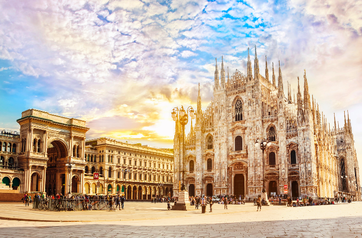 Milan Cathedral and the Galleria Vittorio Emanuele II located in Milan, Italy. 